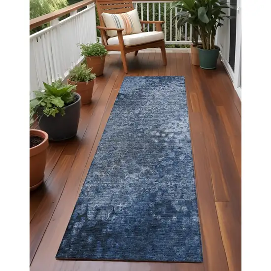 Blue Washable Non Skid Indoor Outdoor Runner Rug Photo 1