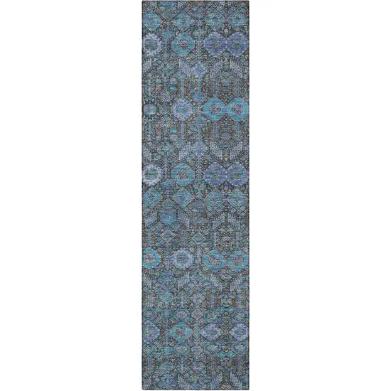 8' Runner Blue and Coffee Floral Washable Non Skid Indoor Outdoor Runner Rug Photo 5