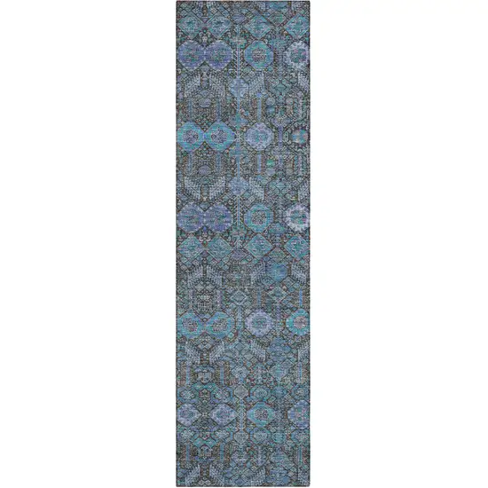 8' Runner Blue and Coffee Floral Washable Non Skid Indoor Outdoor Runner Rug Photo 2