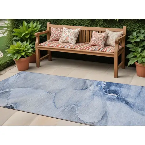 Blue Abstract Washable Indoor Outdoor Runner Rug Photo 1