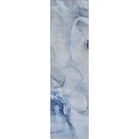 Blue Abstract Washable Indoor Outdoor Runner Rug Photo 5