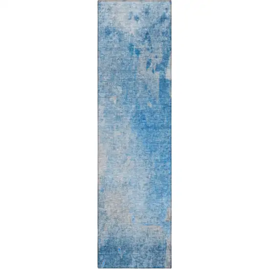 Blue and Gray Abstract Washable Non Skid Indoor Outdoor Runner Rug Photo 4