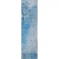 Photo of 8' Runner Blue and Gray Abstract Washable Non Skid Indoor Outdoor Runner Rug