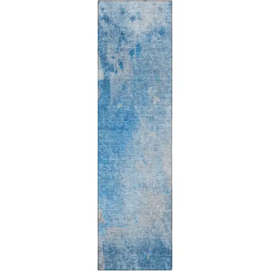 8' Runner Blue and Gray Abstract Washable Non Skid Indoor Outdoor Runner Rug Photo 2