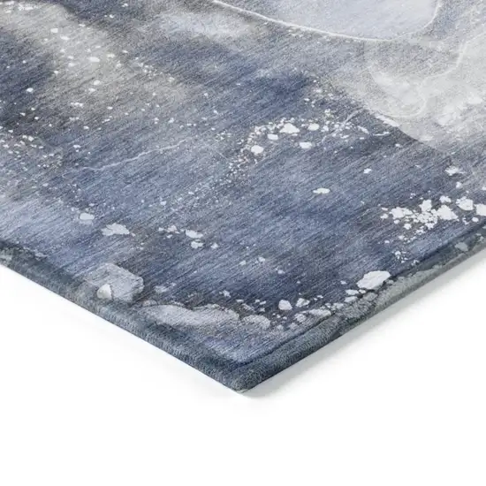 Blue and Gray Abstract Washable Non Skid Indoor Outdoor Runner Rug Photo 7