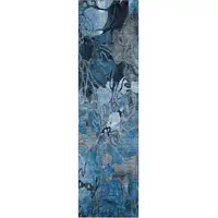 Photo of 8' Runner Blue and Gray Floral Washable Non Skid Indoor Outdoor Runner Rug