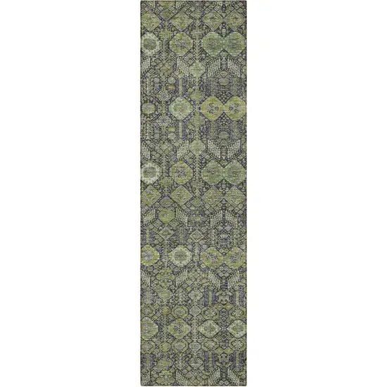 8' Runner Blue and Green Floral Washable Non Skid Indoor Outdoor Runner Rug Photo 5