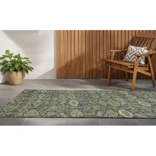 Blue and Green Floral Washable Non Skid Indoor Outdoor Runner Rug Photo 1