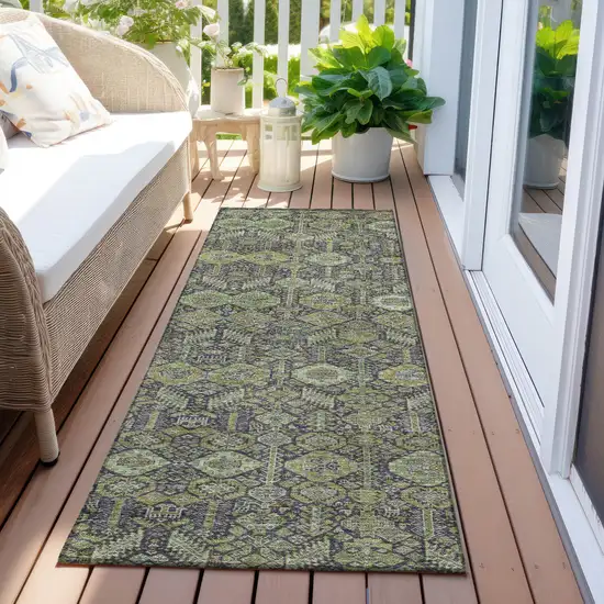 8' Runner Blue and Green Floral Washable Non Skid Indoor Outdoor Runner Rug Photo 9