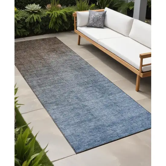 8' Runner Blue and Green Ombre Washable Non Skid Indoor Outdoor Runner Rug Photo 1