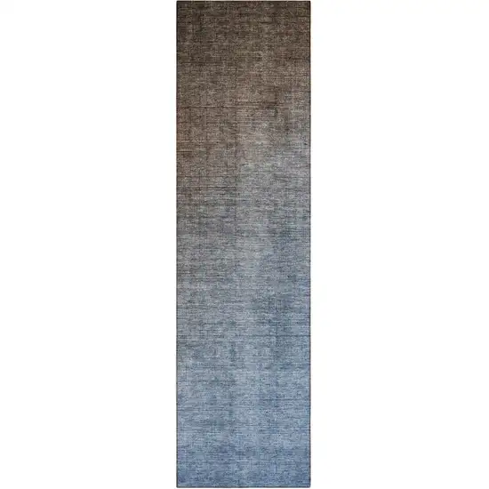 8' Runner Blue and Green Ombre Washable Non Skid Indoor Outdoor Runner Rug Photo 2