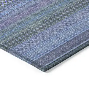 Photo of 8' Runner Blue and Green Striped Washable Non Skid Indoor Outdoor Runner Rug