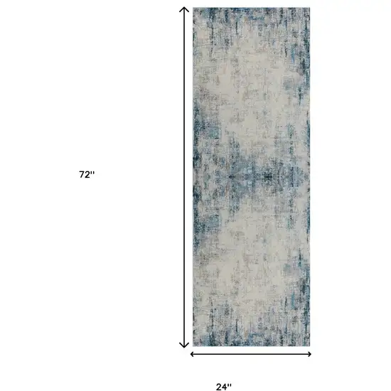 6' Runner Blue and Ivory Abstract Runner Rug Photo 3