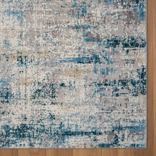 6' Runner Blue and Ivory Abstract Runner Rug Photo 4