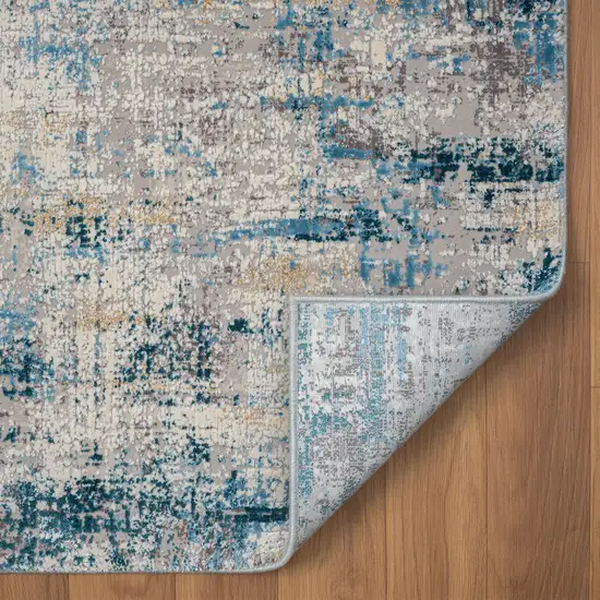 6' Runner Blue and Ivory Abstract Runner Rug Photo 6