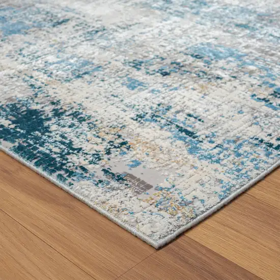 6' Runner Blue and Ivory Abstract Runner Rug Photo 9