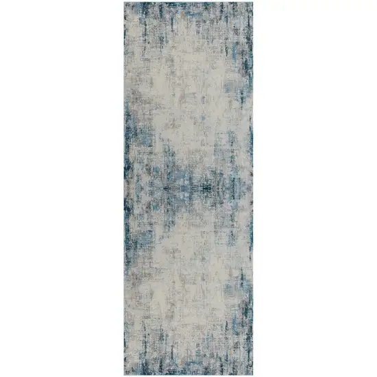 6' Runner Blue and Ivory Abstract Runner Rug Photo 2