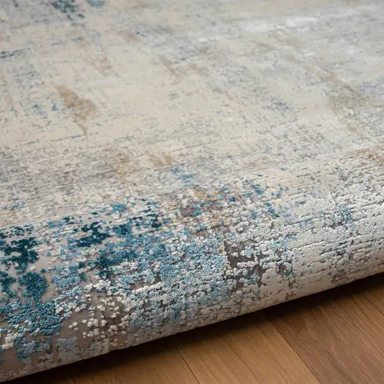 6' Runner Blue and Ivory Abstract Runner Rug Photo 5