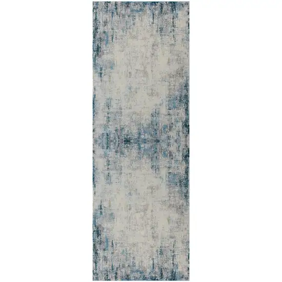 6' Runner Blue and Ivory Abstract Runner Rug Photo 8