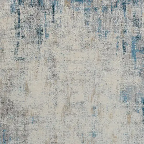 6' Runner Blue and Ivory Abstract Runner Rug Photo 7