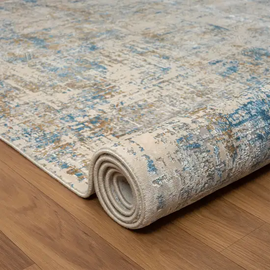 6' Runner Blue and Ivory Abstract Runner Rug Photo 9