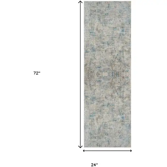 6' Runner Blue and Ivory Abstract Runner Rug Photo 3