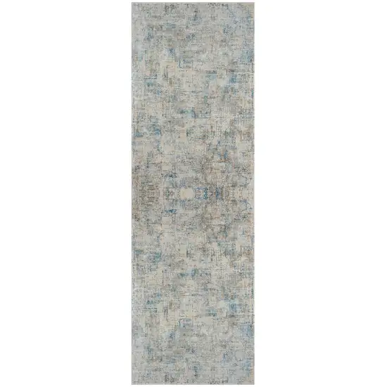 6' Runner Blue and Ivory Abstract Runner Rug Photo 2