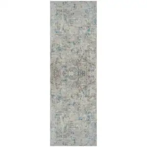 Photo of 6' Runner Blue and Ivory Abstract Runner Rug