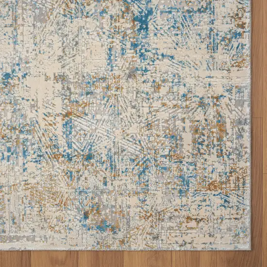 6' Runner Blue and Ivory Abstract Runner Rug Photo 4