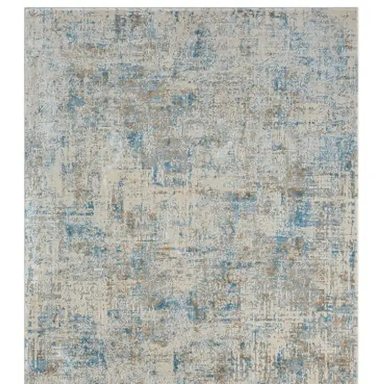 6' Runner Blue and Ivory Abstract Runner Rug Photo 7