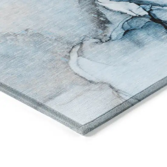 Blue and Ivory Abstract Washable Non Skid Indoor Outdoor Runner Rug Photo 7