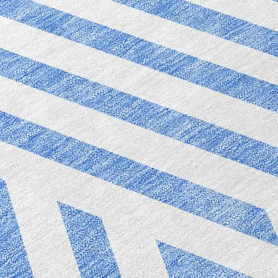 Blue and Ivory Geometric Washable Non Skid Indoor Outdoor Runner Rug Photo 7