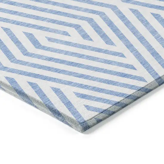 8' Runner Blue and Ivory Geometric Washable Non Skid Indoor Outdoor Runner Rug Photo 7