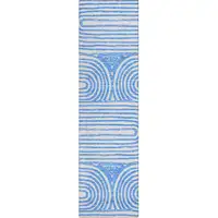 Photo of 8' Runner Blue and White Abstract Washable Non Skid Indoor Outdoor Runner Rug