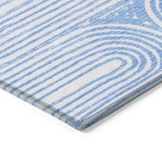 Blue and White Abstract Washable Non Skid Indoor Outdoor Runner Rug Photo 7