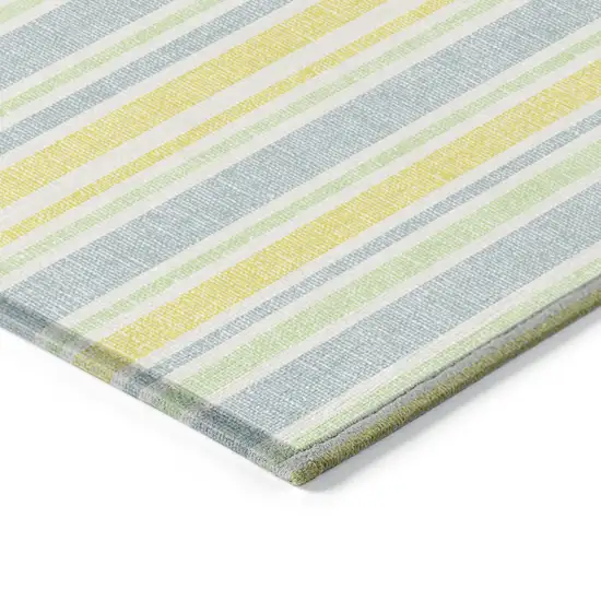 8' Runner Blue and Yellow Striped Washable Non Skid Indoor Outdoor Runner Rug Photo 4