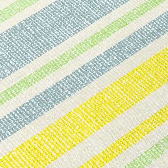 8' Runner Blue and Yellow Striped Washable Non Skid Indoor Outdoor Runner Rug Photo 5