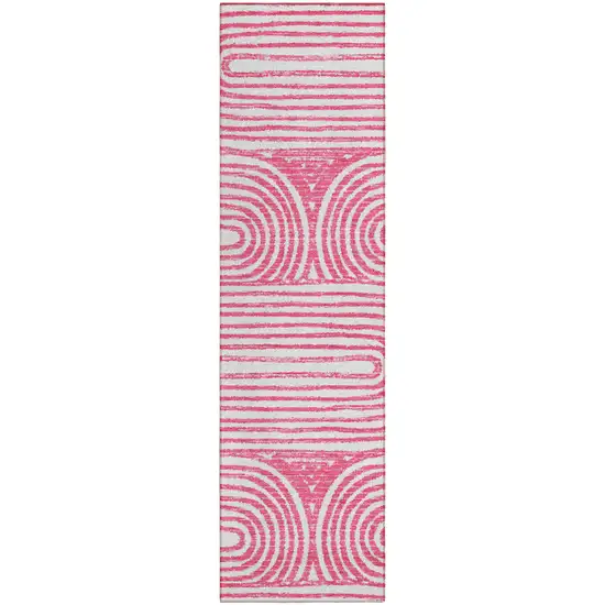 Blush Abstract Washable Non Skid Indoor Outdoor Runner Rug Photo 2