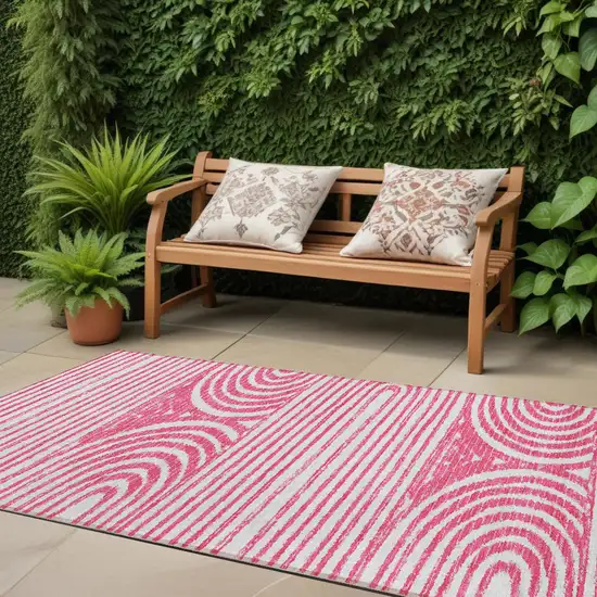 8' Runner Blush Abstract Washable Non Skid Indoor Outdoor Runner Rug Photo 1