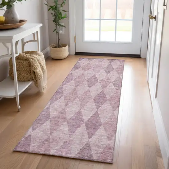 8' Runner Blush Geometric Washable Non Skid Indoor Outdoor Runner Rug Photo 9