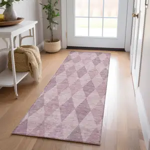 Photo of 8' Runner Blush Geometric Washable Non Skid Indoor Outdoor Runner Rug