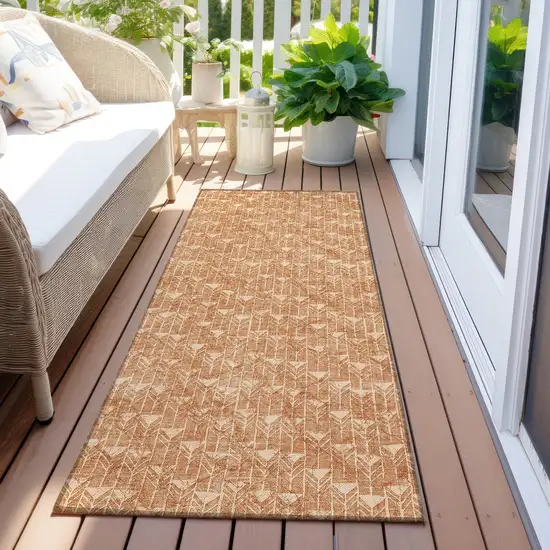 Bronze Geometric Washable Non Skid Indoor Outdoor Runner Rug Photo 8