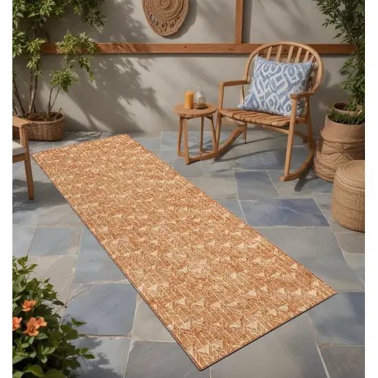 Bronze Geometric Washable Non Skid Indoor Outdoor Runner Rug Photo 1