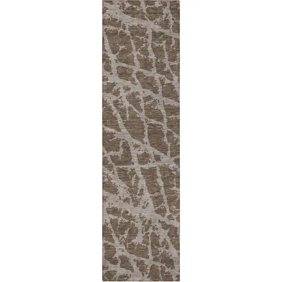 8' Runner Brown Abstract Washable Non Skid Indoor Outdoor Runner Rug Photo 4