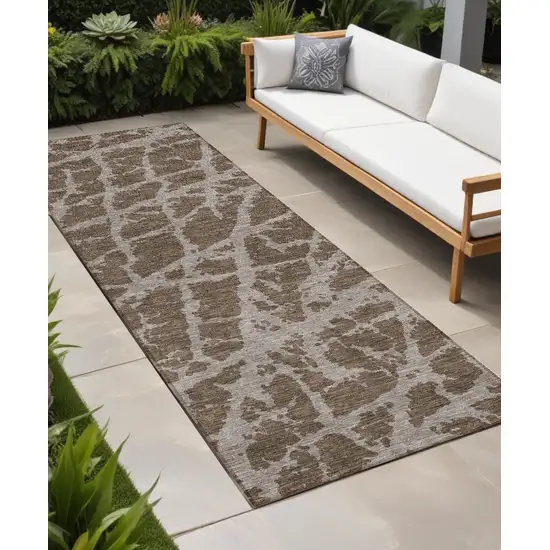 Brown Abstract Washable Non Skid Indoor Outdoor Runner Rug Photo 1