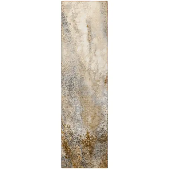 Brown Abstract Washable Non Skid Indoor Outdoor Runner Rug Photo 5