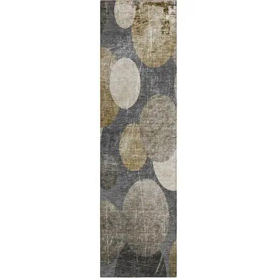 8' Runner Brown Beige and Ivory Abstract Washable Non Skid Indoor Outdoor Runner Rug Photo 1