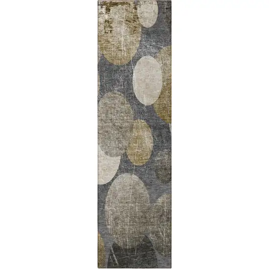 8' Runner Brown Beige and Ivory Abstract Washable Non Skid Indoor Outdoor Runner Rug Photo 2