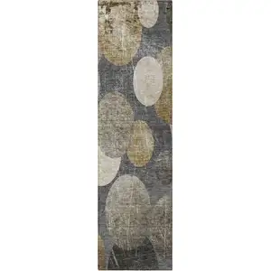 Photo of 8' Runner Brown Beige and Ivory Abstract Washable Non Skid Indoor Outdoor Runner Rug