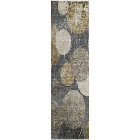 Brown Beige and Ivory Abstract Washable Non Skid Indoor Outdoor Runner Rug Photo 2